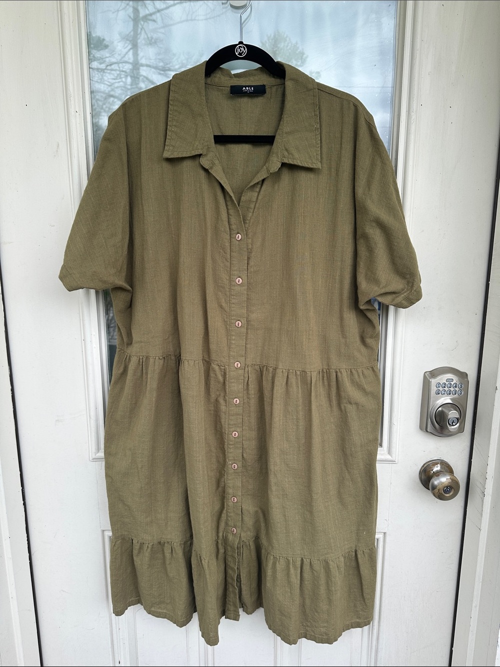 New without tags Able Olive Green Button-Front Tiered Dress with pockets (2X)